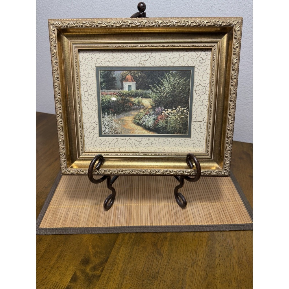 Vintage Framed Garden Gazebo Cottage Landscape Print Floral Wall Art 13x10 #4178